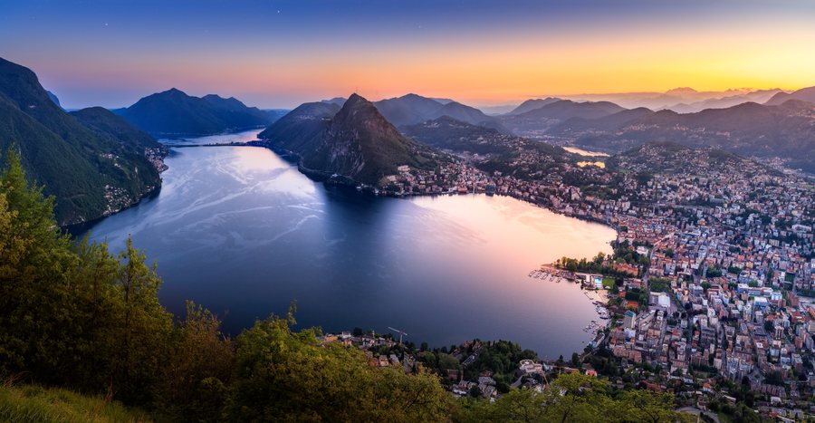 Lago di Lugano at Sunset
