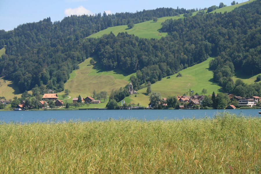 File:Aergerisee mit Blick aufs Schlachtendenkmal